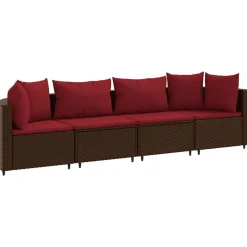 MAISON EXCLUSIVE - Salon de jardin 4 pcs avec coussins marron résine tressée