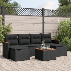 MAISON EXCLUSIVE - Salon de jardin 7 pcs avec coussins noir résine tressée