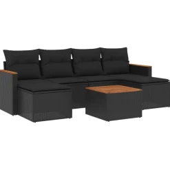 MAISON EXCLUSIVE - Salon de jardin 7 pcs avec coussins noir résine tressée