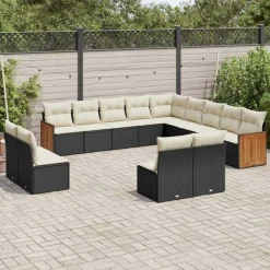 MAISON EXCLUSIVE - Salon de jardin avec coussins 13 pcs noir résine tressée