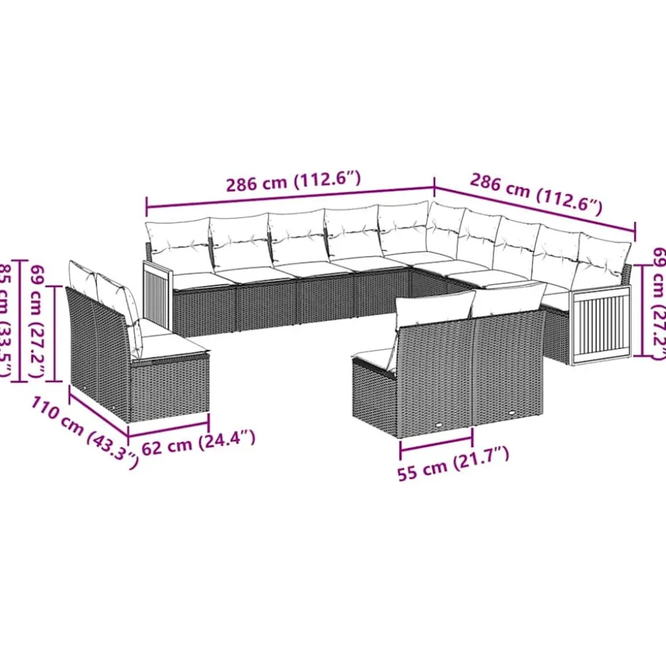 MAISON EXCLUSIVE - Salon de jardin avec coussins 13 pcs noir résine tressée