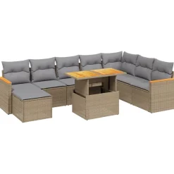 MAISON EXCLUSIVE - Salon de jardin avec coussins 9 pcs beige résine tressée