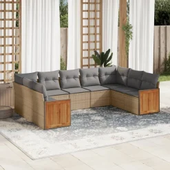 MAISON EXCLUSIVE - Salon de jardin avec coussins 9 pcs beige résine tressée