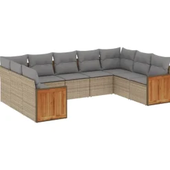 MAISON EXCLUSIVE - Salon de jardin avec coussins 9 pcs beige résine tressée
