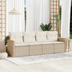MAISON EXCLUSIVE - Salon de jardin avec coussins 4 pcs beige résine tressée