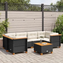 MAISON EXCLUSIVE - Salon de jardin 7 pcs avec coussins noir résine tressée