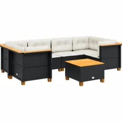 MAISON EXCLUSIVE - Salon de jardin 7 pcs avec coussins noir résine tressée