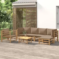 MAISON EXCLUSIVE - Salon de jardin 7 pcs avec coussins taupe bambou