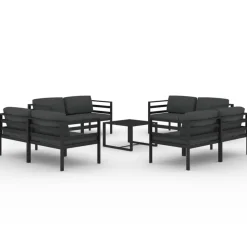 MAISON EXCLUSIVE - Salon de jardin 9 pcs avec coussins aluminium anthracite