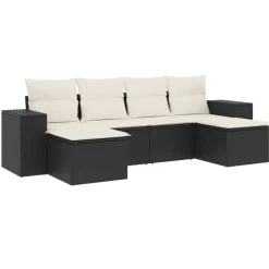 MAISON EXCLUSIVE - Salon de jardin 6 pcs avec coussins noir résine tressée