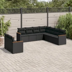 MAISON EXCLUSIVE - Salon de jardin 9 pcs avec coussins noir résine tressée