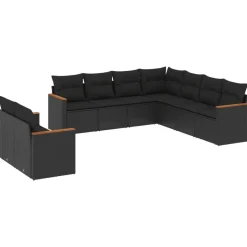 MAISON EXCLUSIVE - Salon de jardin 9 pcs avec coussins noir résine tressée