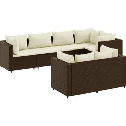 MAISON EXCLUSIVE - Salon de jardin avec coussins 7 pcs marron résine tressée
