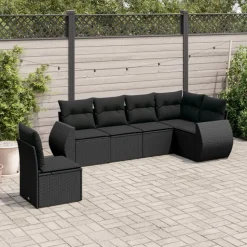 MAISON EXCLUSIVE - Salon de jardin 6 pcs avec coussins noir résine tressée