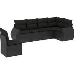 MAISON EXCLUSIVE - Salon de jardin 6 pcs avec coussins noir résine tressée