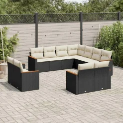 MAISON EXCLUSIVE - Salon de jardin 11 pcs avec coussins noir résine tressée