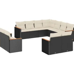 MAISON EXCLUSIVE - Salon de jardin 11 pcs avec coussins noir résine tressée