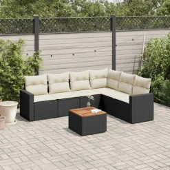 MAISON EXCLUSIVE - Salon de jardin 7 pcs avec coussins noir résine tressée