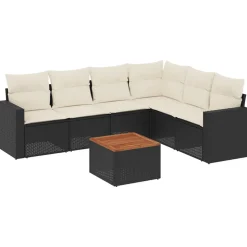 MAISON EXCLUSIVE - Salon de jardin 7 pcs avec coussins noir résine tressée