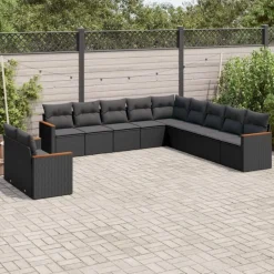 MAISON EXCLUSIVE - Salon de jardin 11 pcs avec coussins noir résine tressée