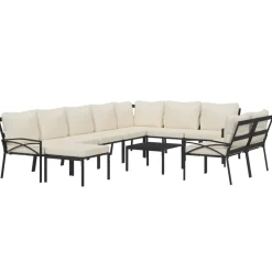 MAISON EXCLUSIVE - Salon de jardin 11 pcs avec coussins sable acier