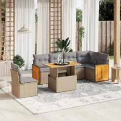 MAISON EXCLUSIVE - Salon de jardin avec coussins 7 pcs beige résine tressée