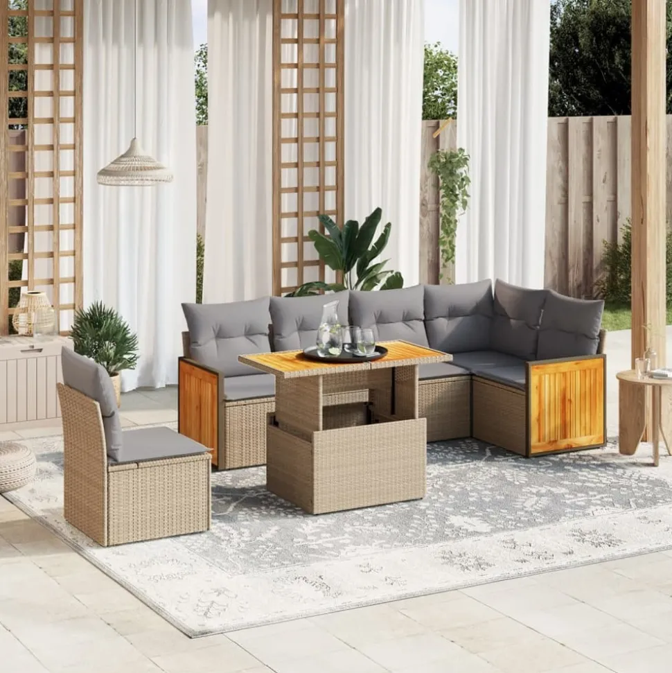MAISON EXCLUSIVE - Salon de jardin avec coussins 7 pcs beige résine tressée