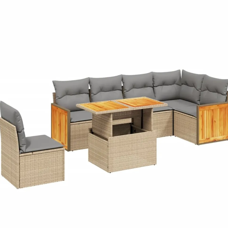 MAISON EXCLUSIVE - Salon de jardin avec coussins 7 pcs beige résine tressée