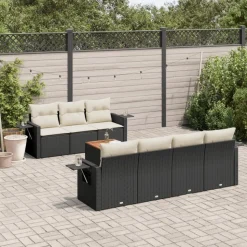 MAISON EXCLUSIVE - Salon de jardin 8 pcs avec coussins noir résine tressée