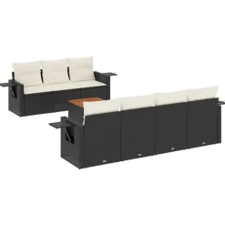 MAISON EXCLUSIVE - Salon de jardin 8 pcs avec coussins noir résine tressée