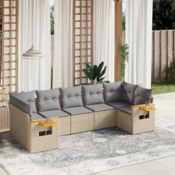 MAISON EXCLUSIVE - Salon de jardin avec coussins 7 pcs beige résine tressée