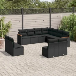 MAISON EXCLUSIVE - Salon de jardin 11 pcs avec coussins noir résine tressée