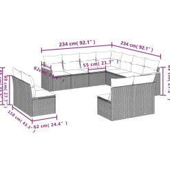 MAISON EXCLUSIVE - Salon de jardin 11 pcs avec coussins noir résine tressée