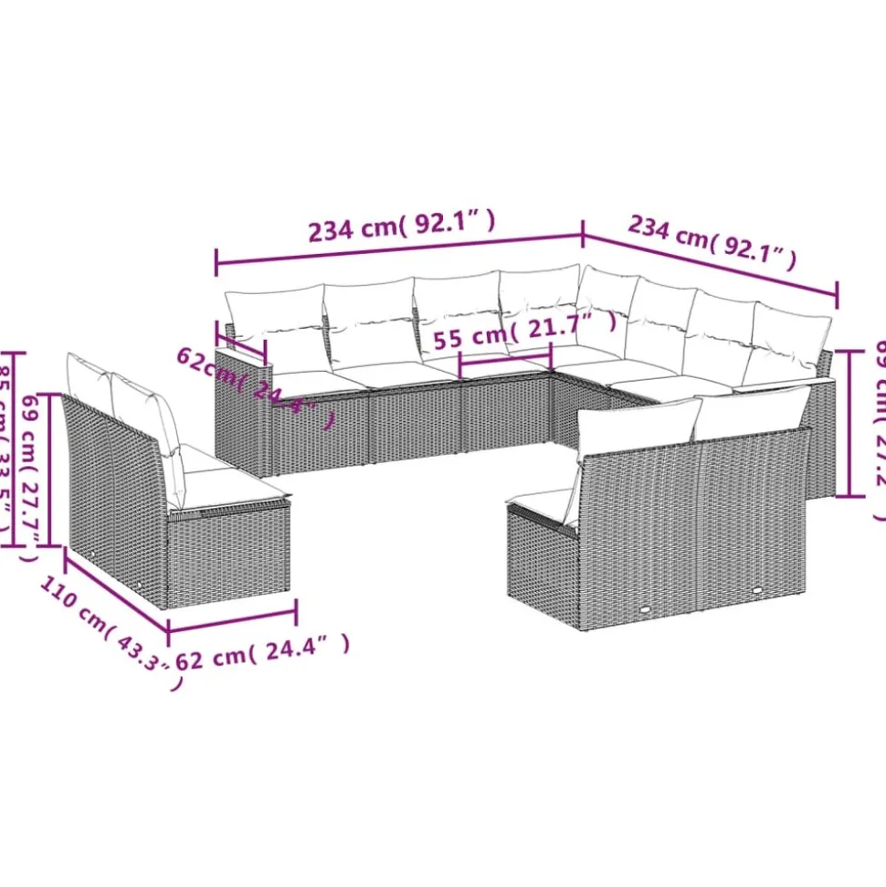MAISON EXCLUSIVE - Salon de jardin 11 pcs avec coussins noir résine tressée