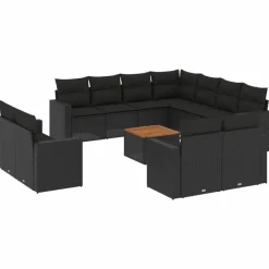 MAISON EXCLUSIVE - Salon de jardin 12 pcs avec coussins noir résine tressée
