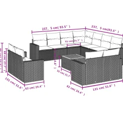 MAISON EXCLUSIVE - Salon de jardin 12 pcs avec coussins noir résine tressée