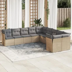 MAISON EXCLUSIVE - Salon de jardin avec coussins 10 pcs beige résine tressée