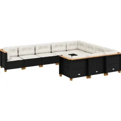 MAISON EXCLUSIVE - Salon de jardin 10 pcs avec coussins noir résine tressée