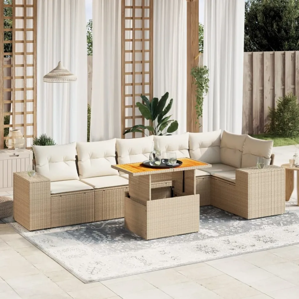 MAISON EXCLUSIVE - Salon de jardin avec coussins 7 pcs beige résine tressée