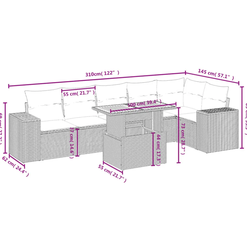 MAISON EXCLUSIVE - Salon de jardin avec coussins 7 pcs beige résine tressée