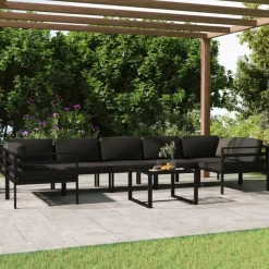 MAISON EXCLUSIVE - Salon de jardin 8 pcs avec coussins aluminium anthracite
