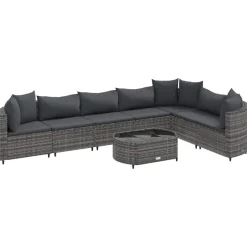 MAISON EXCLUSIVE - Salon de jardin 8 pcs avec coussins gris résine tressée