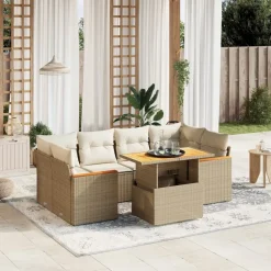 MAISON EXCLUSIVE - Salon de jardin avec coussins 7 pcs beige résine tressée