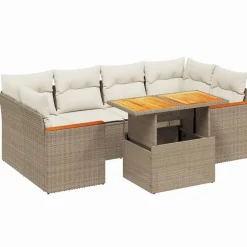 MAISON EXCLUSIVE - Salon de jardin avec coussins 7 pcs beige résine tressée