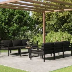 MAISON EXCLUSIVE - Salon de jardin 7 pcs avec coussins aluminium anthracite