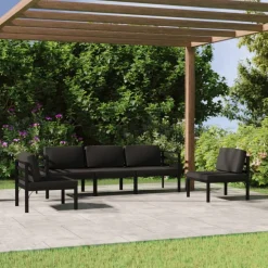 MAISON EXCLUSIVE - Salon de jardin 5 pcs avec coussins aluminium anthracite