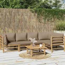 MAISON EXCLUSIVE - Salon de jardin 6 pcs avec coussins taupe bambou