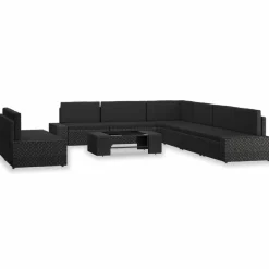 MAISON EXCLUSIVE - Salon de jardin 9 pcs résine tressée noir