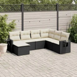 MAISON EXCLUSIVE - Salon de jardin 7 pcs avec coussins noir résine tressée