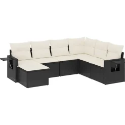 MAISON EXCLUSIVE - Salon de jardin 7 pcs avec coussins noir résine tressée